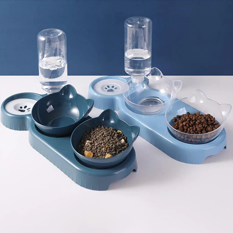 3-en-1 Gamelle Élevée et Distributeur d'Eau Automatique pour Chats & Petits Chiens