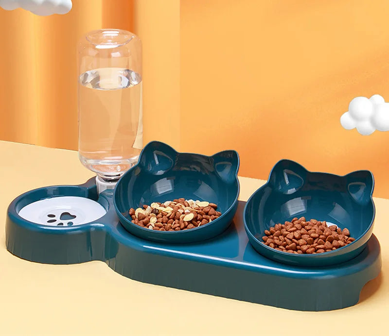 3-en-1 Gamelle Élevée et Distributeur d'Eau Automatique pour Chats & Petits Chiens