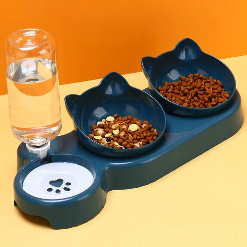 3-en-1 Gamelle Élevée et Distributeur d'Eau Automatique pour Chats & Petits Chiens